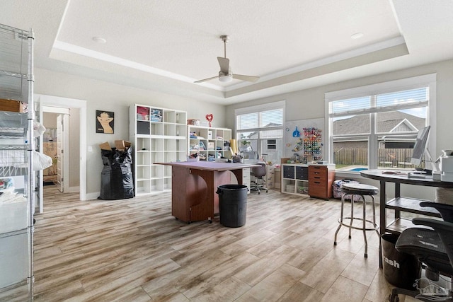 2420 Okatie Ln, Cantonment, FL 32533 - office space featuring a raised ceiling, light wood-style flooring, and a ceiling fan