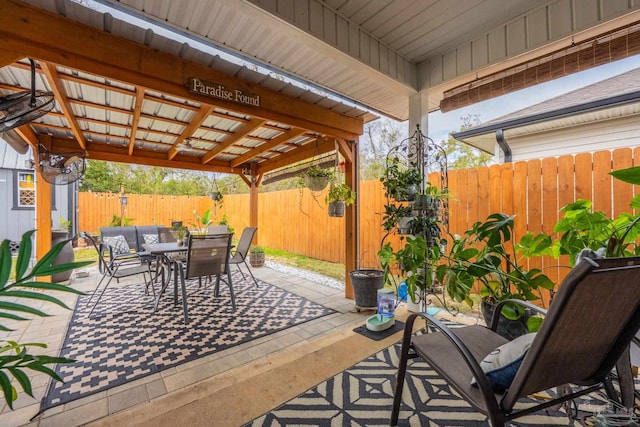 view of patio featuring a fenced backyard and outdoor dining space