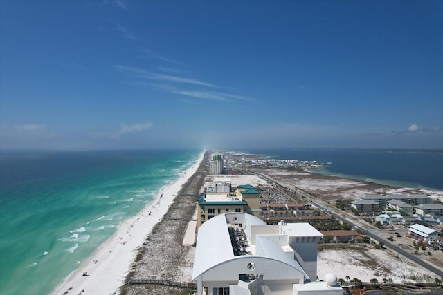 aerial view with a view of the beach and a water view