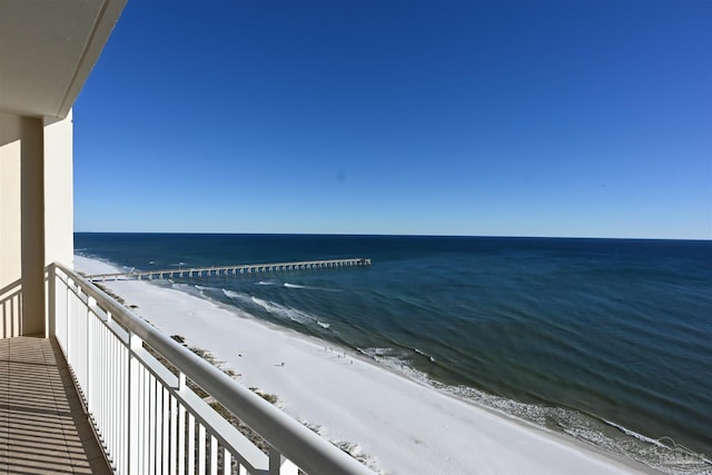 view of water feature with a view of the beach