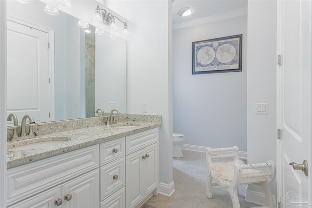 9180 Chumuckla Hwy, Pace, FL 32571 - full bathroom featuring toilet, ornamental molding, a sink, and double vanity