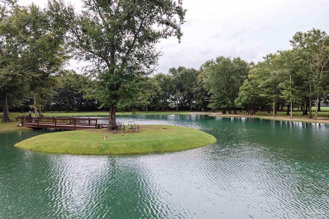 exterior space with a yard and a water view