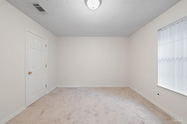 carpeted empty room with a wealth of natural light and a textured ceiling