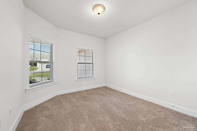 unfurnished room featuring a textured ceiling and carpet