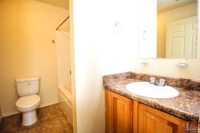 full bathroom with vanity, bathing tub / shower combination, and toilet