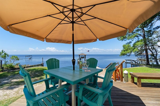 5136 Point Shores Ln, Gulf Breeze, FL 32563 - wooden deck with a water view and outdoor dining area