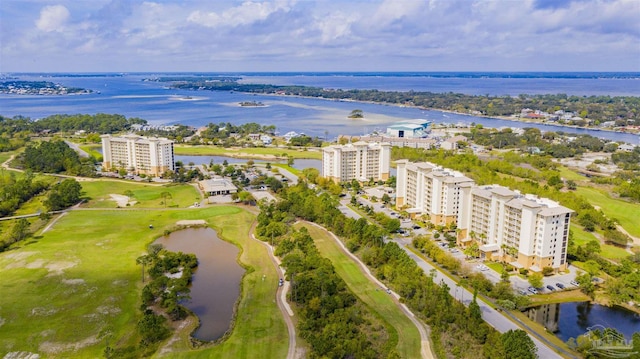 bird's eye view featuring a water view