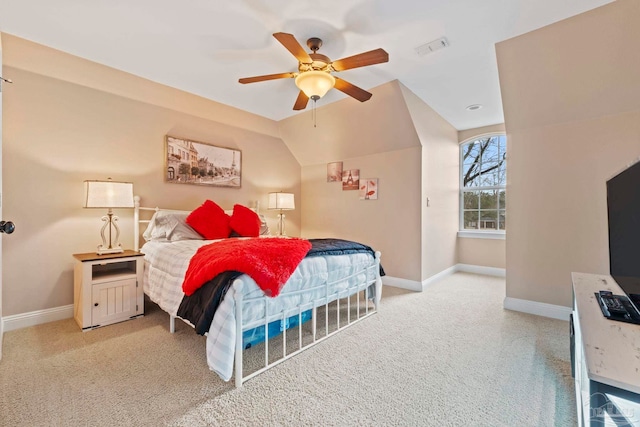 bedroom featuring ceiling fan and vaulted ceiling