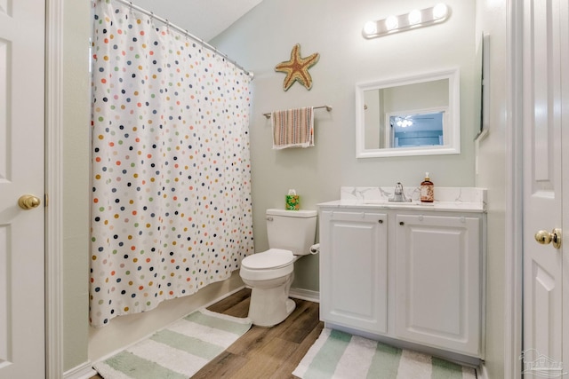 bathroom featuring hardwood / wood-style flooring, toilet, and vanity