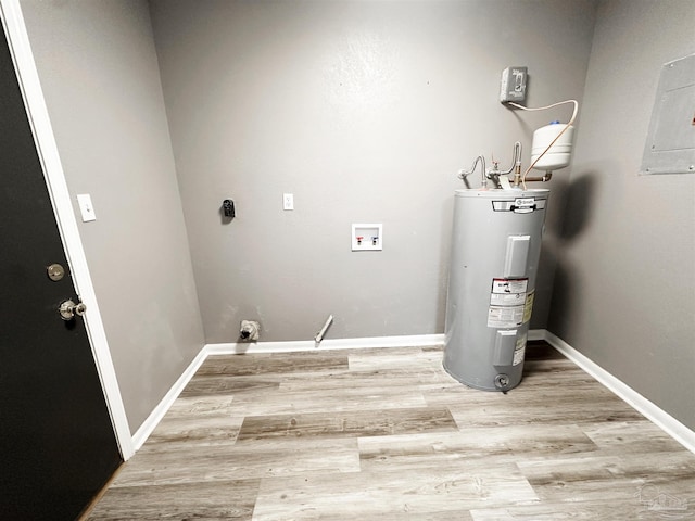 6910 Cornelius Ln, Pensacola, FL 32505 - laundry room with electric water heater, washer hookup, light wood-style floors, and electric panel