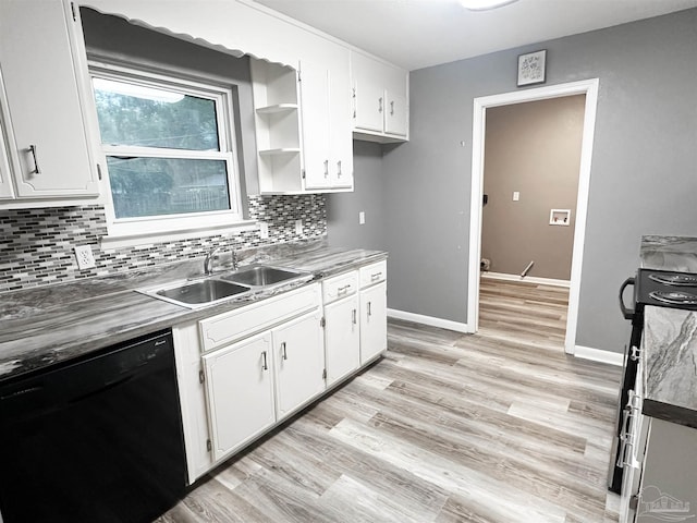 6910 Cornelius Ln, Pensacola, FL 32505 - kitchen featuring dishwasher, white cabinets, tasteful backsplash, and light wood-style floors