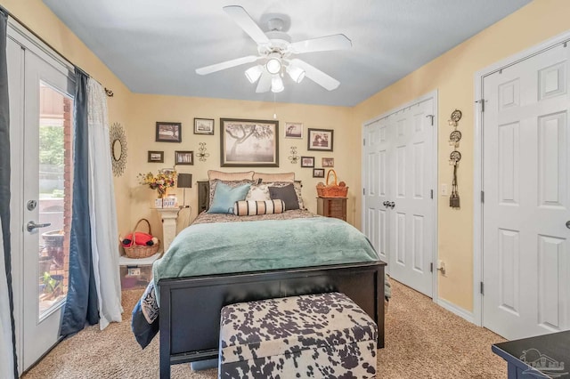 6552 Emerald Forest Dr, Milton, FL 32570 - bedroom with light carpet, access to outside, and a ceiling fan