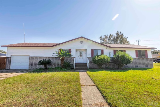 single story home with a front lawn and a garage