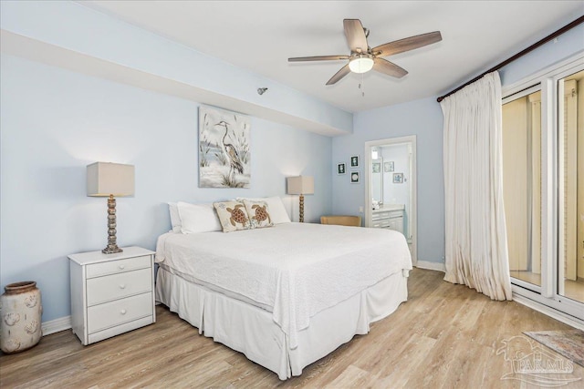 13599 Perdido Key Dr Unit T-2C, Perdido Key, FL 32507 - bedroom with light wood-type flooring, ensuite bathroom, and a ceiling fan