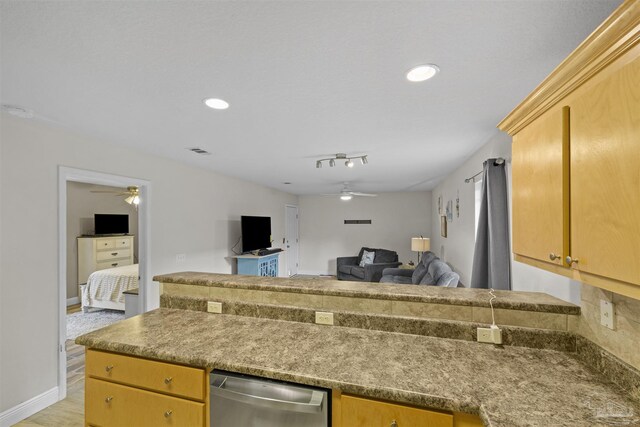 3963 Edgefield St, Pace, FL 32571 - kitchen featuring a ceiling fan, open floor plan, baseboards, dishwasher, and recessed lighting