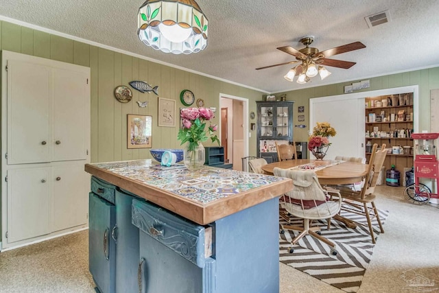 kitchen with ornamental molding and a textured ceiling