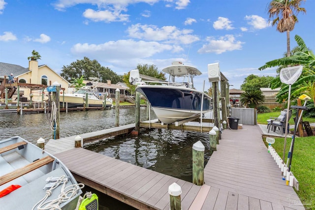 dock area with a water view