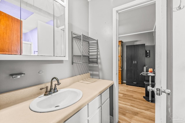 bathroom featuring hardwood / wood-style floors and vanity