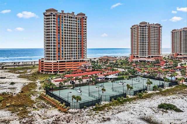 property view of water featuring a beach view