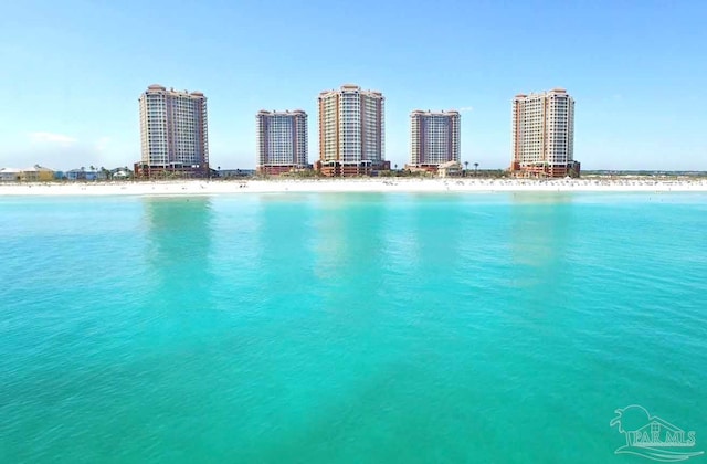 view of water feature featuring a beach view