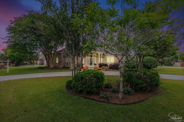 view of property hidden behind natural elements featuring a yard