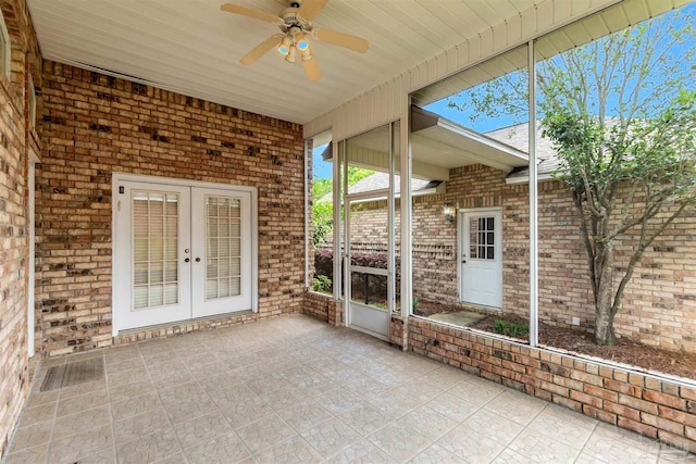 view of patio featuring french doors and ceiling fan
