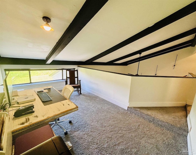 4718 Huron Dr, Pensacola, FL 32507 - carpeted home office featuring beam ceiling and baseboards