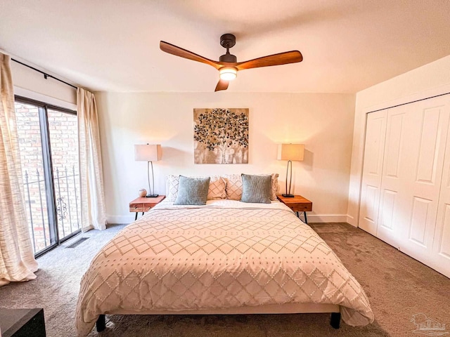 4718 Huron Dr, Pensacola, FL 32507 - bedroom featuring carpet floors, baseboards, a closet, and a ceiling fan