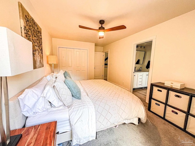 4718 Huron Dr, Pensacola, FL 32507 - bedroom featuring a closet, a sink, connected bathroom, and ceiling fan