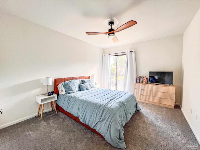 4718 Huron Dr, Pensacola, FL 32507 - bedroom with carpet floors, access to outside, baseboards, and a ceiling fan