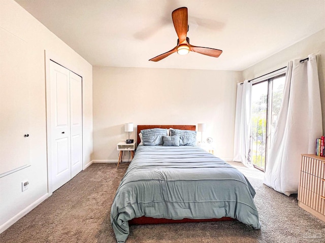 4718 Huron Dr, Pensacola, FL 32507 - bedroom featuring carpet floors, access to outside, baseboards, and a ceiling fan