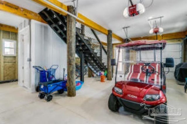 garage with a garage door opener