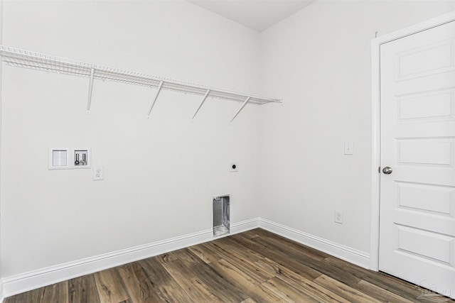 1644 Slate Dr, Cantonment, FL 32533 - washroom featuring dark wood finished floors, electric dryer hookup, washer hookup, and baseboards