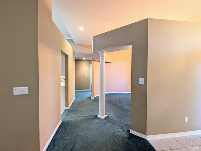 hallway featuring carpet flooring