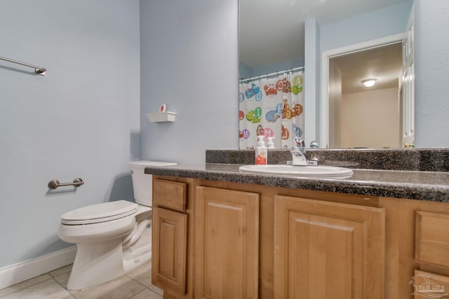 bathroom with tile patterned floors, vanity, and toilet