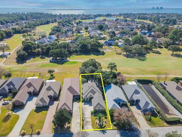aerial view featuring a residential view and view of golf course