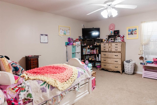 bedroom featuring carpet flooring and ceiling fan