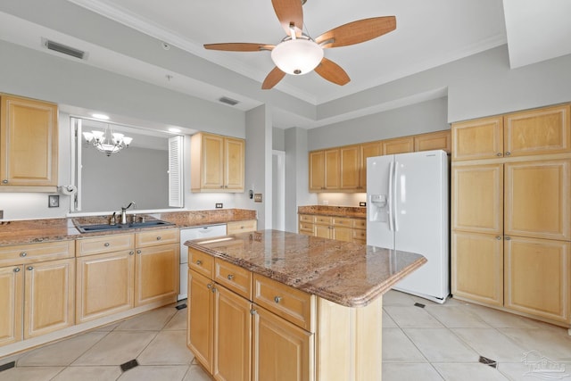 1700 Scenic Hwy Unit 404, Pensacola, FL 32503 - kitchen with white appliances, a sink, light brown cabinets, crown molding, and light tile patterned floors