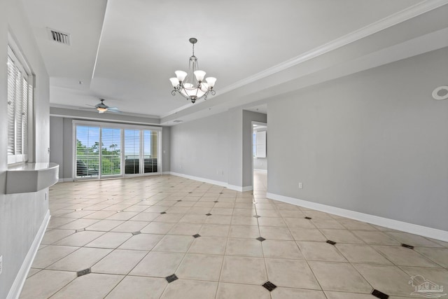 1700 Scenic Hwy Unit 404, Pensacola, FL 32503 - unfurnished room with a chandelier, baseboards, crown molding, a ceiling fan, and light tile patterned floors