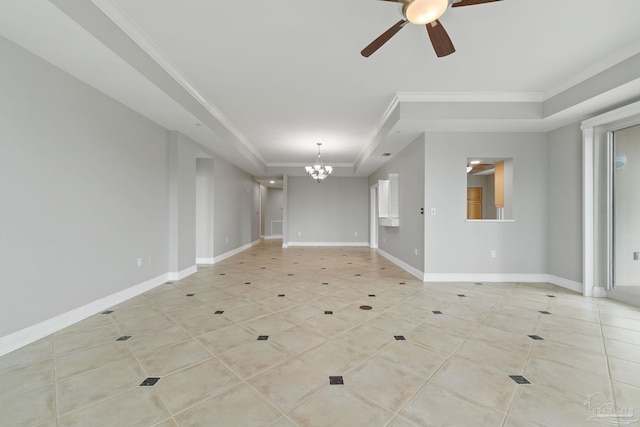 1700 Scenic Hwy Unit 404, Pensacola, FL 32503 - spare room featuring a chandelier, ceiling fan, ornamental molding, light tile patterned flooring, and baseboards