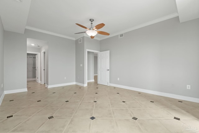 1700 Scenic Hwy Unit 404, Pensacola, FL 32503 - empty room with a ceiling fan, crown molding, baseboards, and light tile patterned flooring