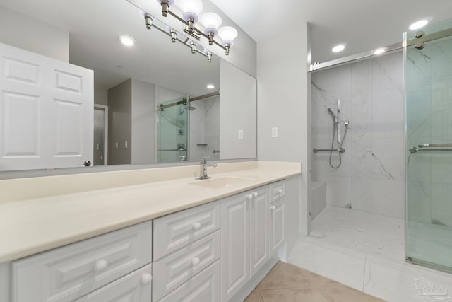 1700 Scenic Hwy Unit 404, Pensacola, FL 32503 - full bathroom featuring vanity, a marble finish shower, recessed lighting, and tile patterned floors