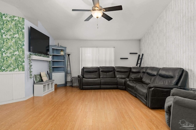 28 Easton St, Cantonment, FL 32533 - living area featuring a ceiling fan, light wood-style flooring, and wallpapered walls