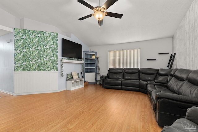 28 Easton St, Cantonment, FL 32533 - living area with a ceiling fan, light wood-type flooring, and vaulted ceiling