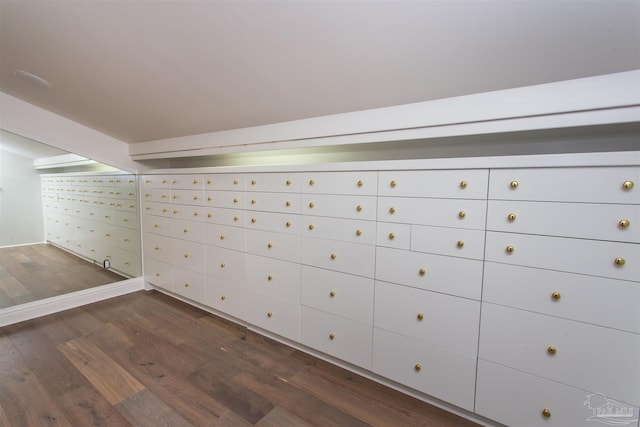 interior space with hardwood / wood-style flooring and a mail area