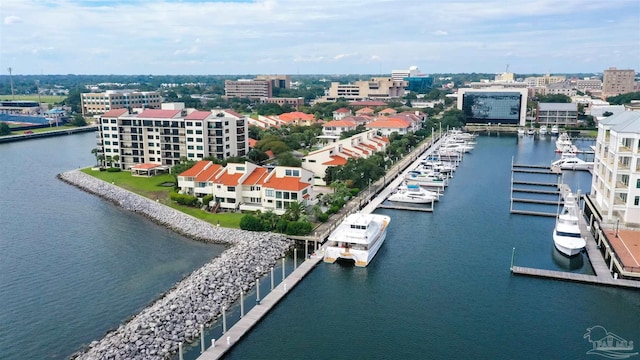 aerial view featuring a water view