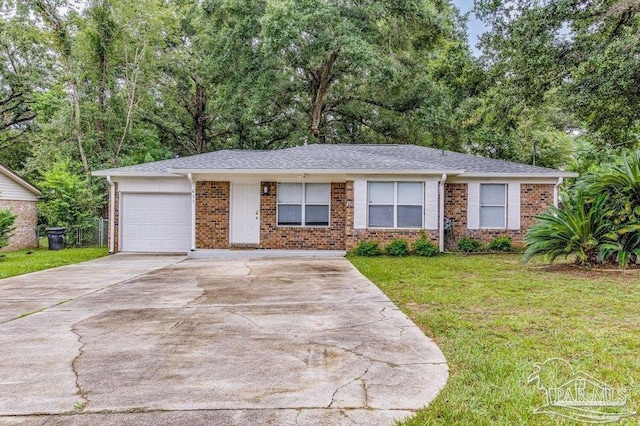 single story home with a garage and a front yard