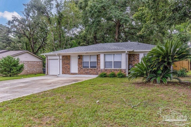 single story home with a front lawn and a garage