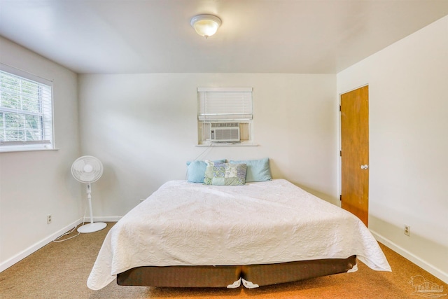 carpeted bedroom featuring cooling unit