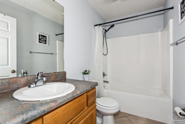 full bathroom with tile patterned flooring, vanity, toilet, and tub / shower combination